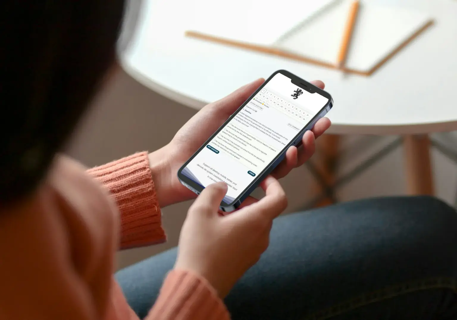 Candidate using Radio Tech Exam on mobile